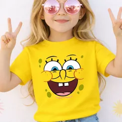 Camiseta Infantil Bob Esponja Rosto Engraçados Unissex 100% Algodão Premium Blusa Juvenil e Adulta