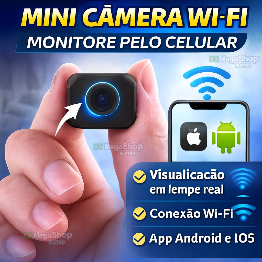 Micro Mini Câmera WiFi Pequena Com Áudio De Segurança App Android iPhone Veja Pelo Celular Para Casa Carro Drone