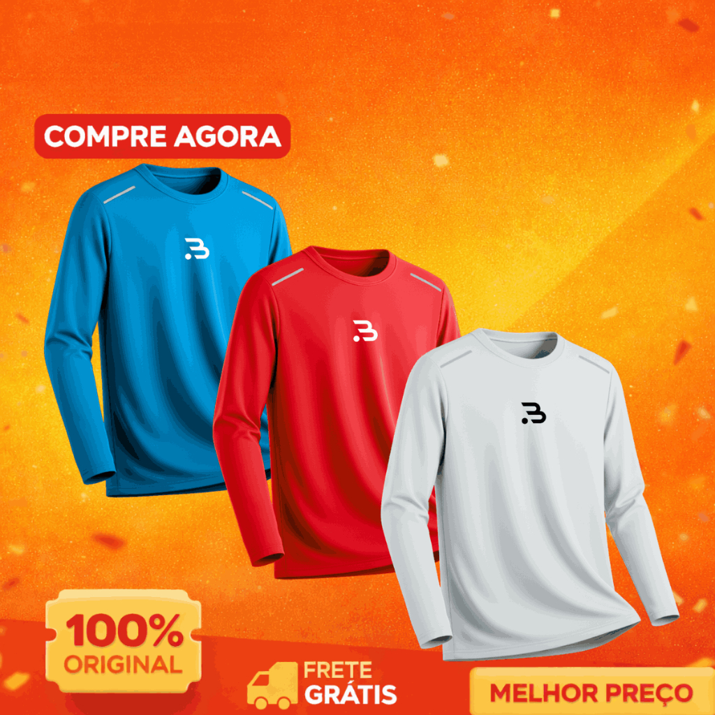 Kit 3 Camiseta Manga Longa Masculina Dry Fit Treino Academia Refletivo