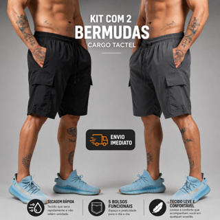 KIT 2 Bermuda Cargo Masculina Plus size P ao G3 com 5 Bolsos Confortável e Estilosa em Oferta na Shopee