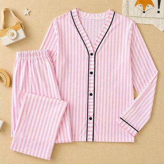 Pijama Americano Rosa VS Gola V Malha Premium de Inverno Manga longa com botão funcional amamentação