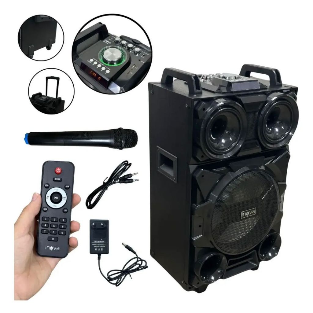 Caixa Torre De Som 12.000 Watts Inova Com Microfone Completa Grande--Funciona Somente Conectada a Energia