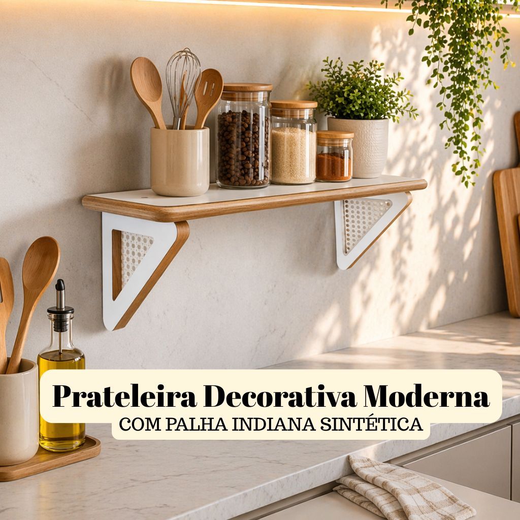 Prateleira Minimalista com Palha Indiana – Ideal para Sala, Quarto, Escritório, Banheiro, Cozinhas