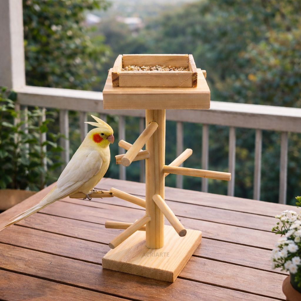 Brinquedo Playground para Pássaros com Comedouro para Calopsita, Periquito e Aves