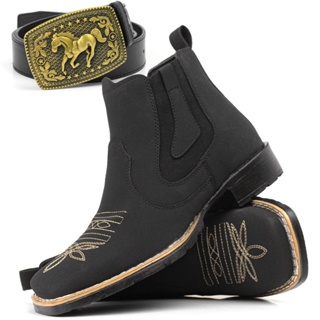 Botina Country Masculina – Bico Quadrado, Bordado Estilo Western  | Botina Country Texana Masculina