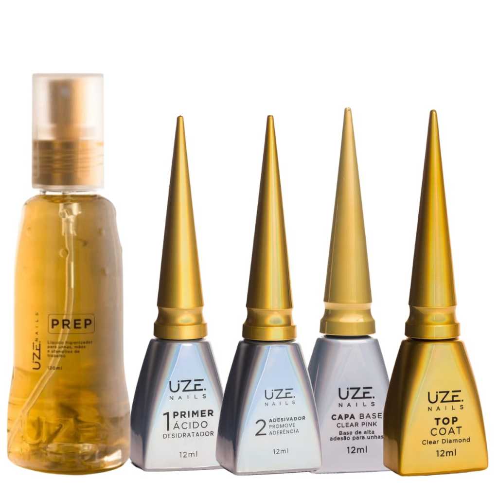 Kit Blindagem Unhas Uze LIVRE TPO HEMA FREE Prep Primer Adesivador Capa Base Pink TopCoat Diamond