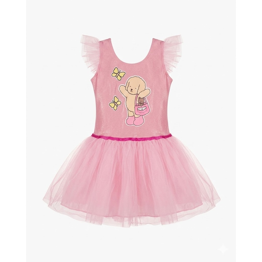 Vestido Bobby Goods Infantil Luxo Rosa Paetê e Tule Festa Aniversário Princesa Elegante Rodado