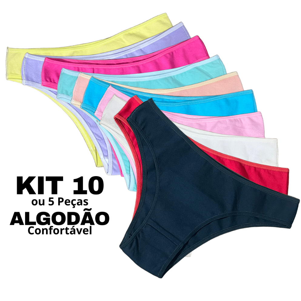 Kit 5 ou 10 Calcinha Feminina Algodão Cotton Confortável Premium