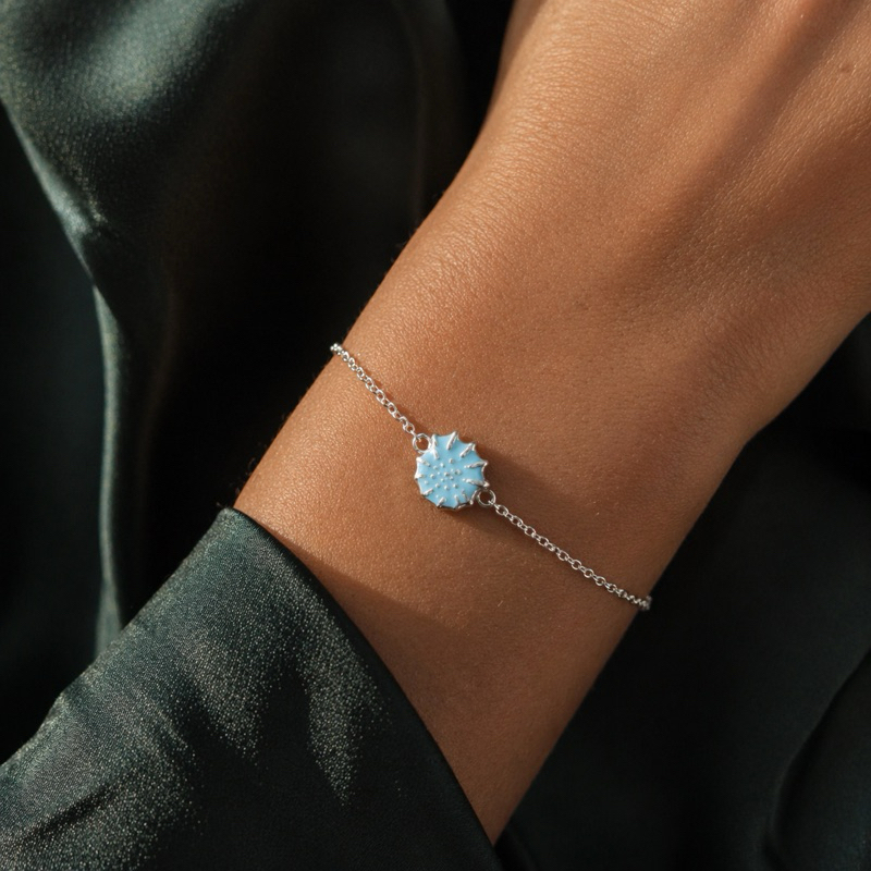 Pulseira Prata 925 Pingente Caracol Azul Pendurado Atemporal e Delicada