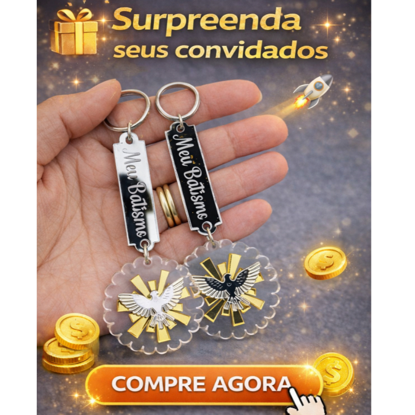Kit 10 Lembrancinhas Batizado Personalizadas ✨ Chaveiro Divino Espírito Santo Batismo e Eucaristia