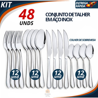 Kit Talheres 24/36/48 Peças Aço Inox Completo Faqueiro Jogo de Mesa Colheres Garfos Facas…