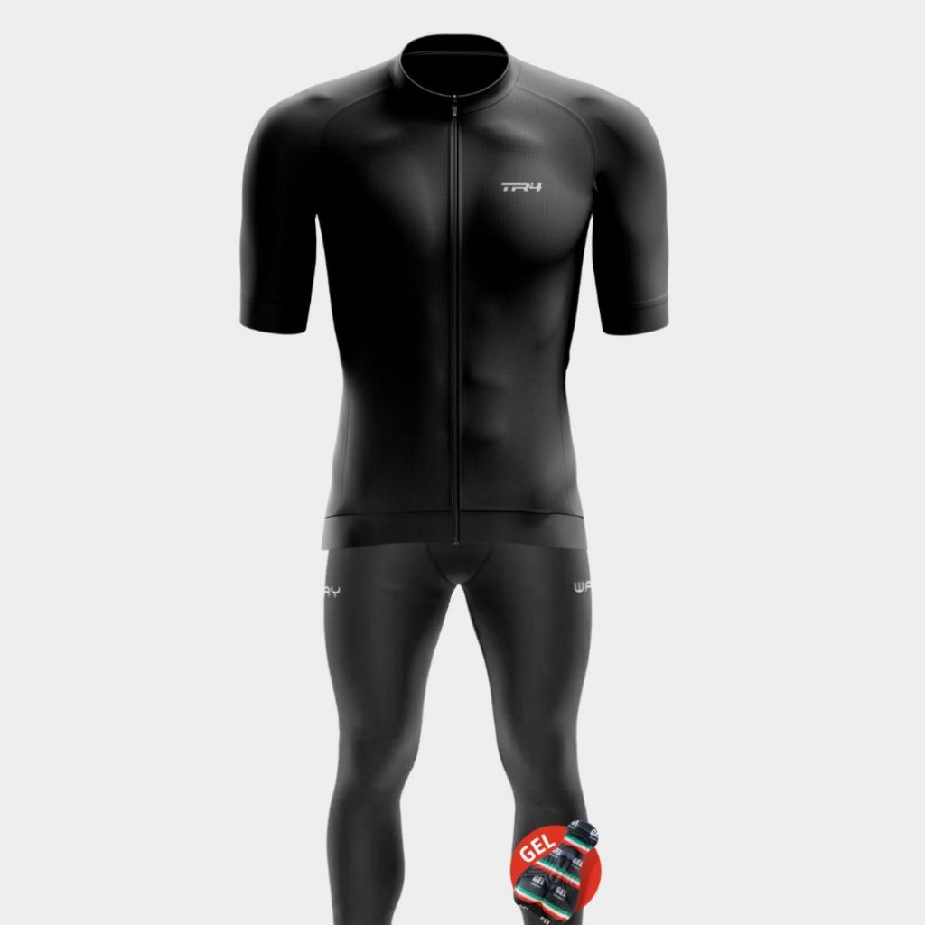 Conjunto Masculino Ciclismo Camisa Premium Zíper Total Calça Forro Gel Bike Pedal Mtb Speed