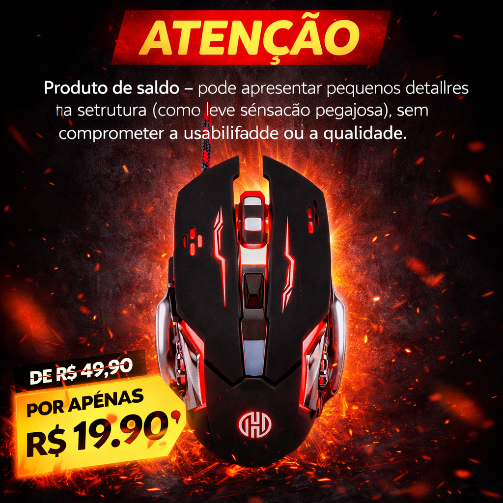 Mouse Gamer RGB 6 Botões 2400DPI com cabo em nylon reforçado (SALDO - LER A DESCRIÇÃO)