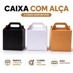 Caixa de Papel com Alça 12x12x6 cm | Embalagem para Lanches e Lembrancinhas | 50 Unidades