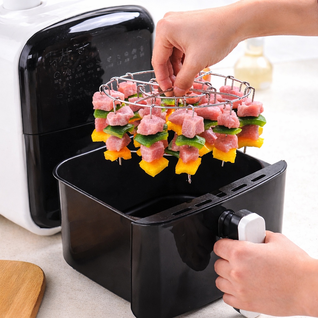 Kit Espetos Churrasco Air Fryer com Rack Suporte Multiuso