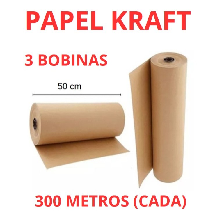 3 Papel Kraft Bobina 50cm Aprox. 6,5 KG 300 metros (cada)  Pardo Embalagem Caixa