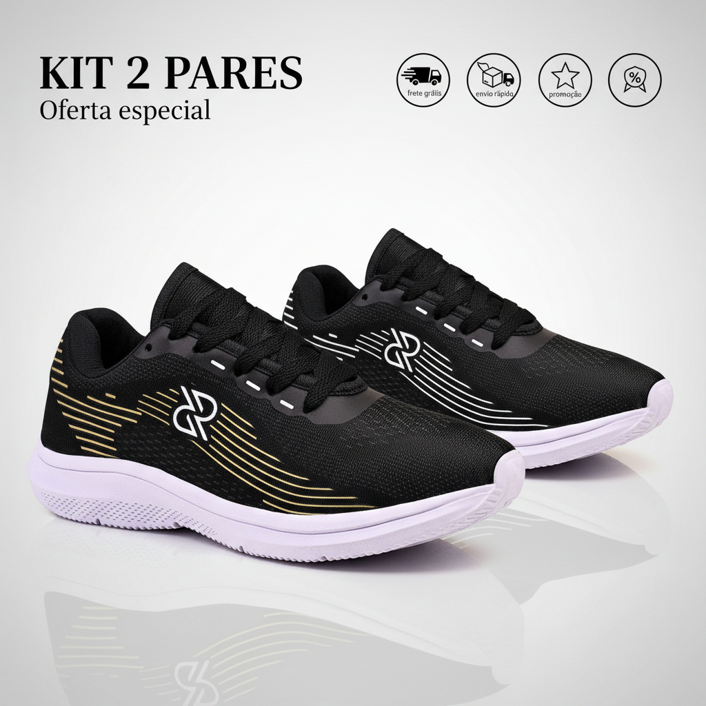 Kit 2 Pares Tênis Masculino Confortável com Solado Macio e Tecido Respirável – Academia, Caminhada e Trabalho em Oferta na Shopee