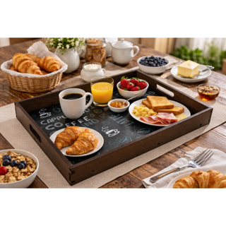 Bandeja Super Luxo Capuccino Coffee Preta Porta Copos Xicaras 35x25x4 Cm Mdf em Oferta na Shopee