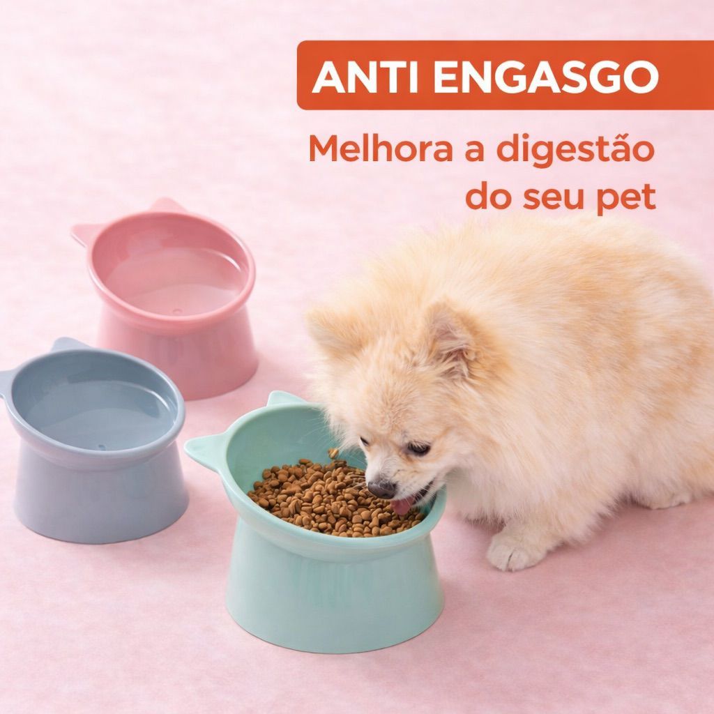 Comedouro Bebedouro Elevado Anti Engasgo Pet Gato Cachorro Unidade ou Kit