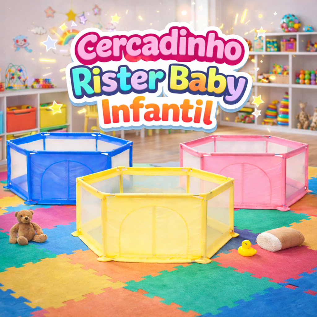 Cercadinho Bebê Grande Portátil com Tela Proteção Infantil Seguro Rister Baby