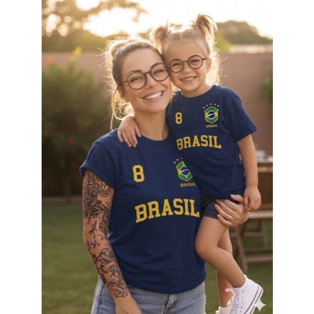 Kit Camisetas Mãe e Filha Brasil Copa do Mundo 2026 Hexa Camiseta Look Combinando Blusa Premium