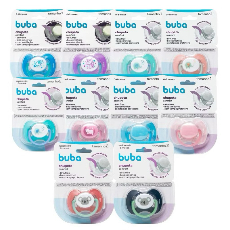 Chupetas Comfort Brilha no Escuro Tamanho 1 (0 a 6 Meses) Ou Tamanho 2 (+6 Meses) – Buba