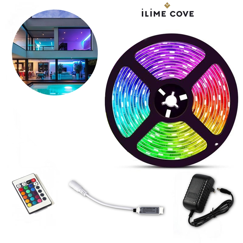 Fita Led Rgb 3528 Rolo de 5m Com Fonte e Controle Tensão de Operação 12V Bivolt para Decoração