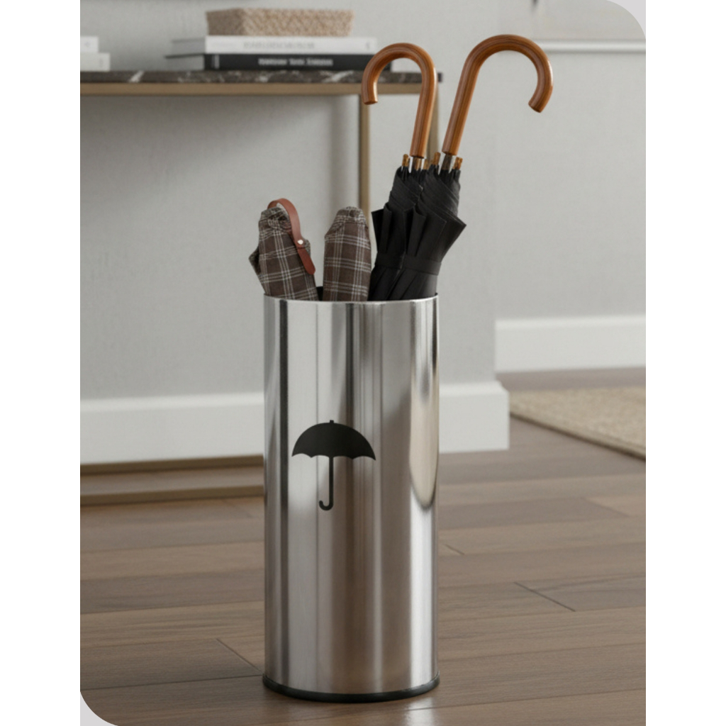 Porta Guarda Chuva Cesto Suporte Loja Aço Inox 45cm Altura