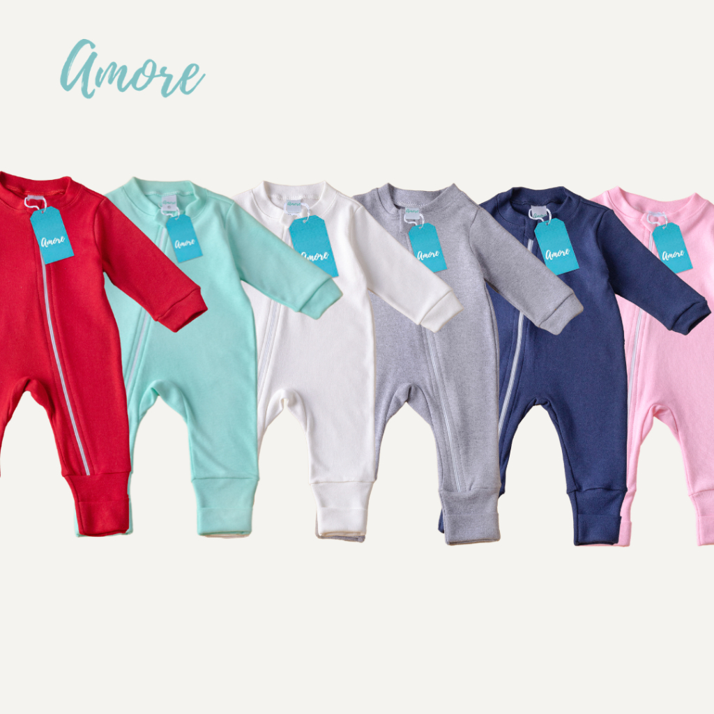 KIT 4 Macacões Roupas Bebê Amore Vira Pé com Zíper Lisos Sortido 100% Algodão