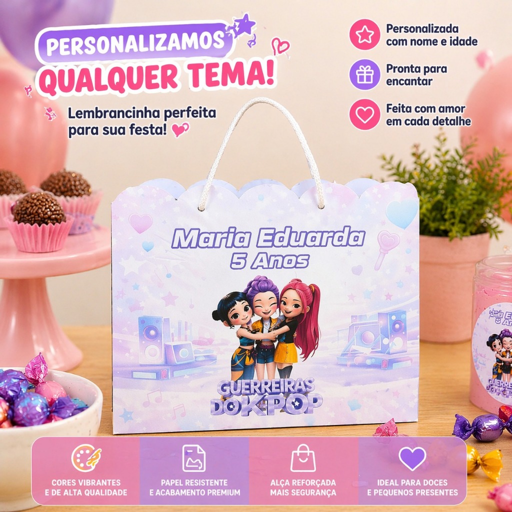 Sacolinha Personalizada Lembrancinha Festa Infantil Kpop | Sacola Para Aniversário Personalizada Qualquer Tema