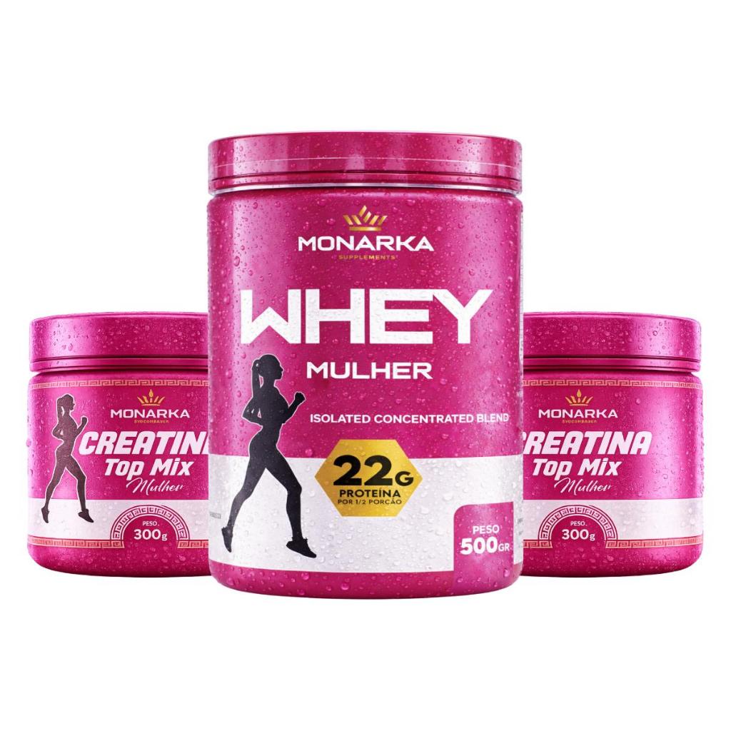 Kit Whey Protein Feminino Isolado Concentrado 500g + Creatina Monohidratada 600g