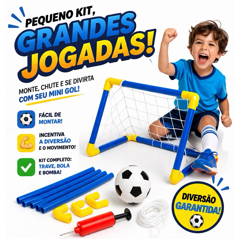 Kit Trave Futebol Infantil Golzinho Completo com Rede Bola e Bomba Fácil Montagem Criança Brinquedo Esportivo