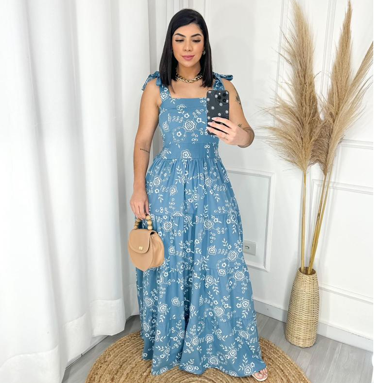 Vestido  Femenino Florao Com Alça Floral Tecido Tricoline