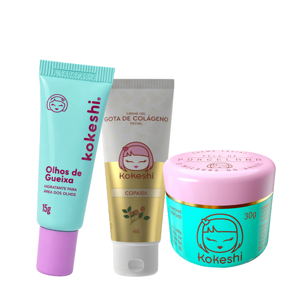 Kit Facial Kokeshi Completo 3 Passos Hidratação e Colágeno