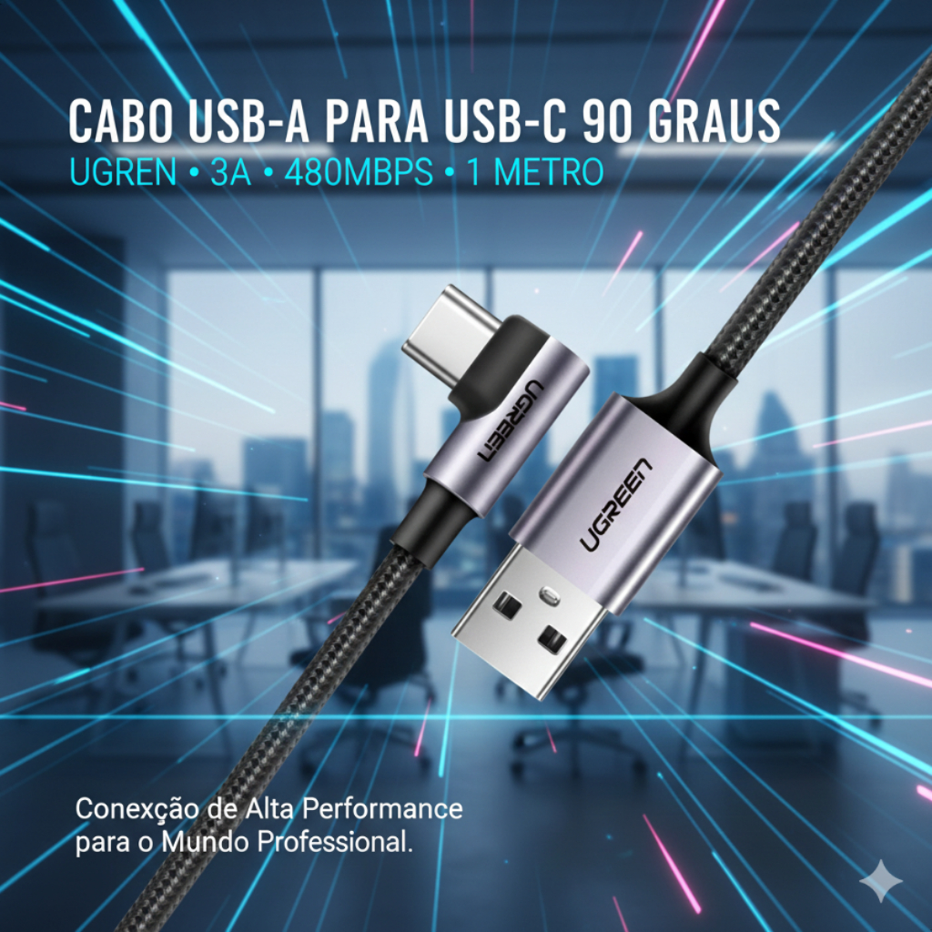 Cabo Usb-a Para Usb-c De 90 Graus 3a 480mbps - Ugreen Us284 - Resistente - 1 metro