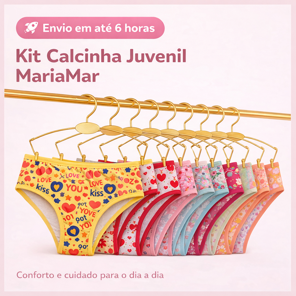 Kit com 5 ou 10 Calcinhas Infantojuvenil em Algodão com Forro 100% Algodão em Oferta na Shopee