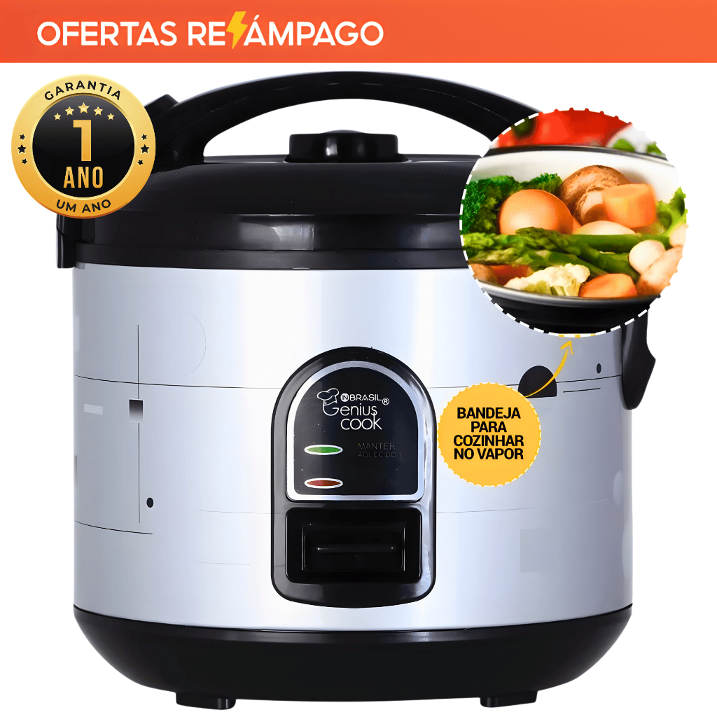 Panela Elétrica de Arroz 5 xícaras 1L - Com legumeira - Multifuncional - In Brasil em Oferta na Shopee