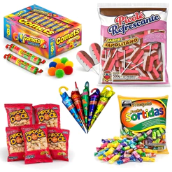 Kit 50 Doces para Festa Lembrancinha Docinhos Lanches Sacolinha Surpresa de Doces Guloseimas