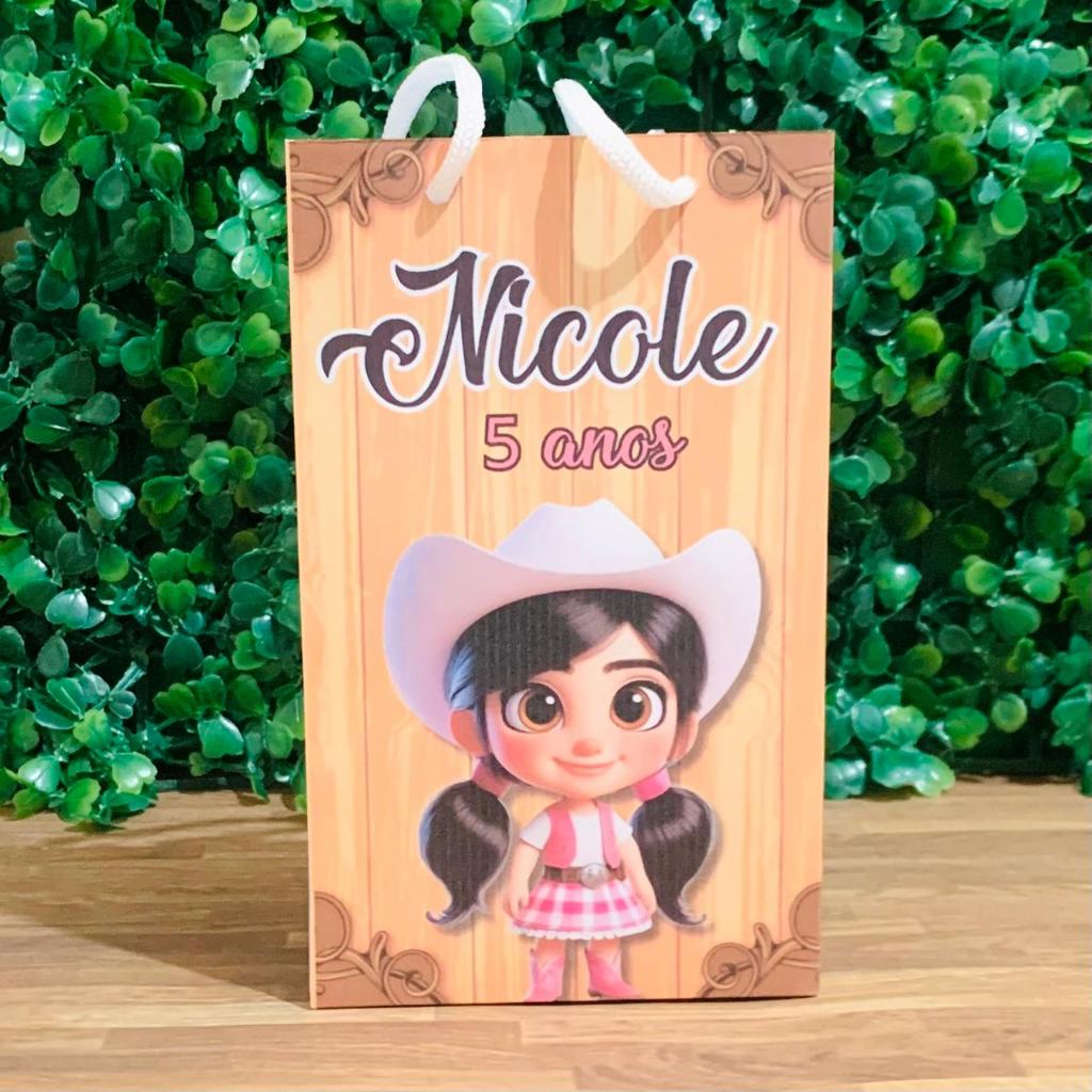 Sacolinha Personalizada Boiadeira Ana Castela Country Infantil -Festa Lembrancinhas Mimos Aniversário – Todos os temas