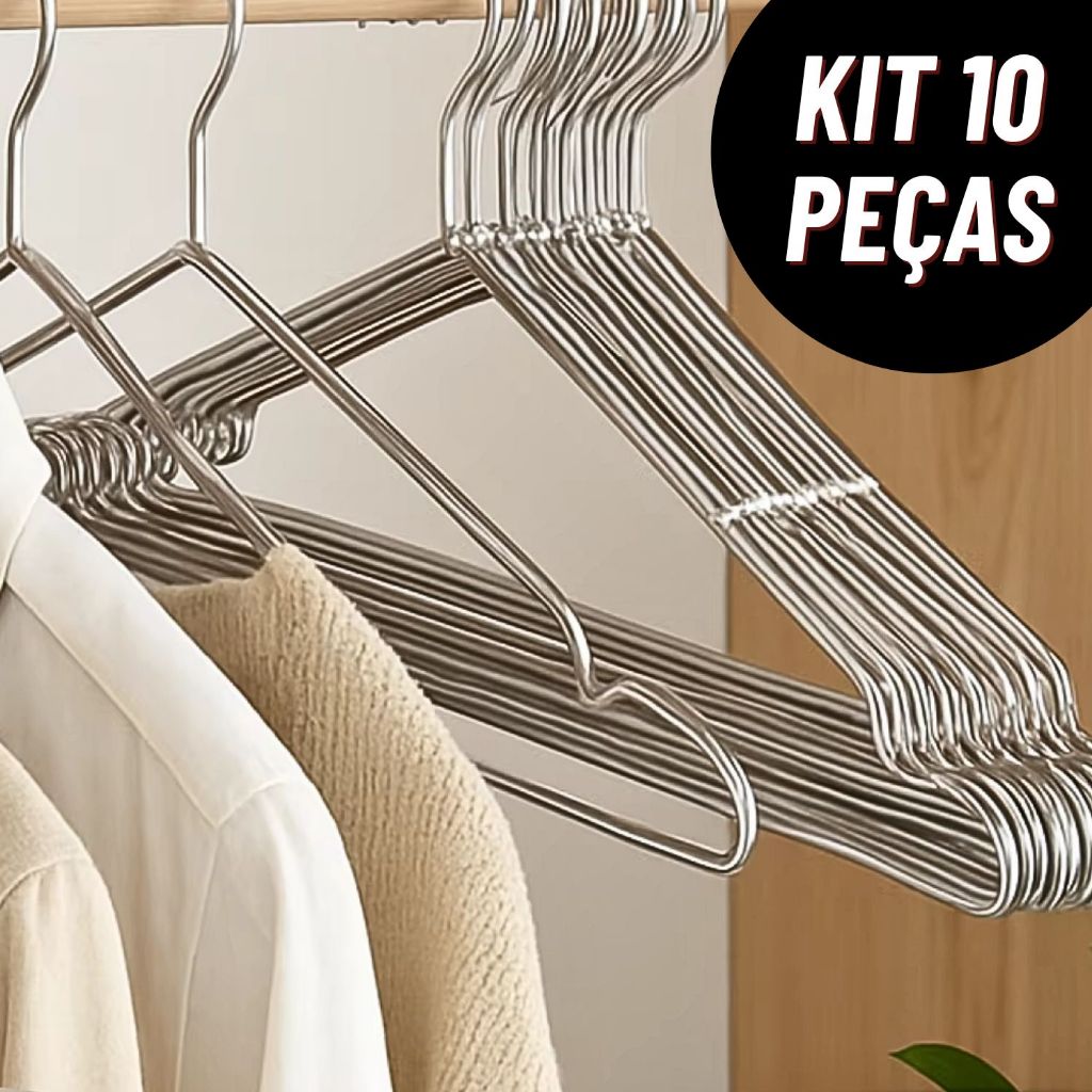 Kit 10 Cabides Tintureiro Metal Aço Cromado Adulto Cava Resistente Cabide