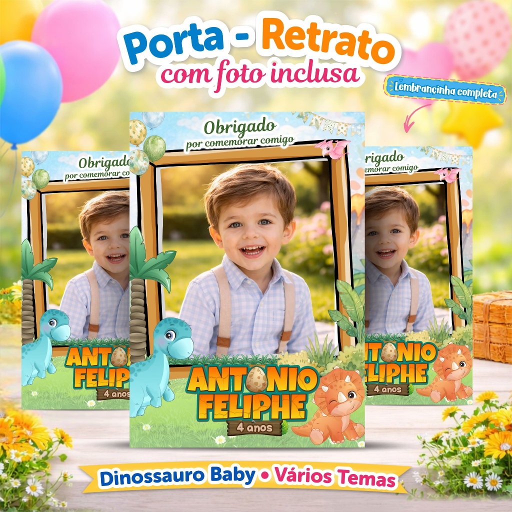 ✨ Porta-Retrato Personalizado com Foto Dinossauro Baby – Porta Retrato Lembrancinha de Aniversário ✨