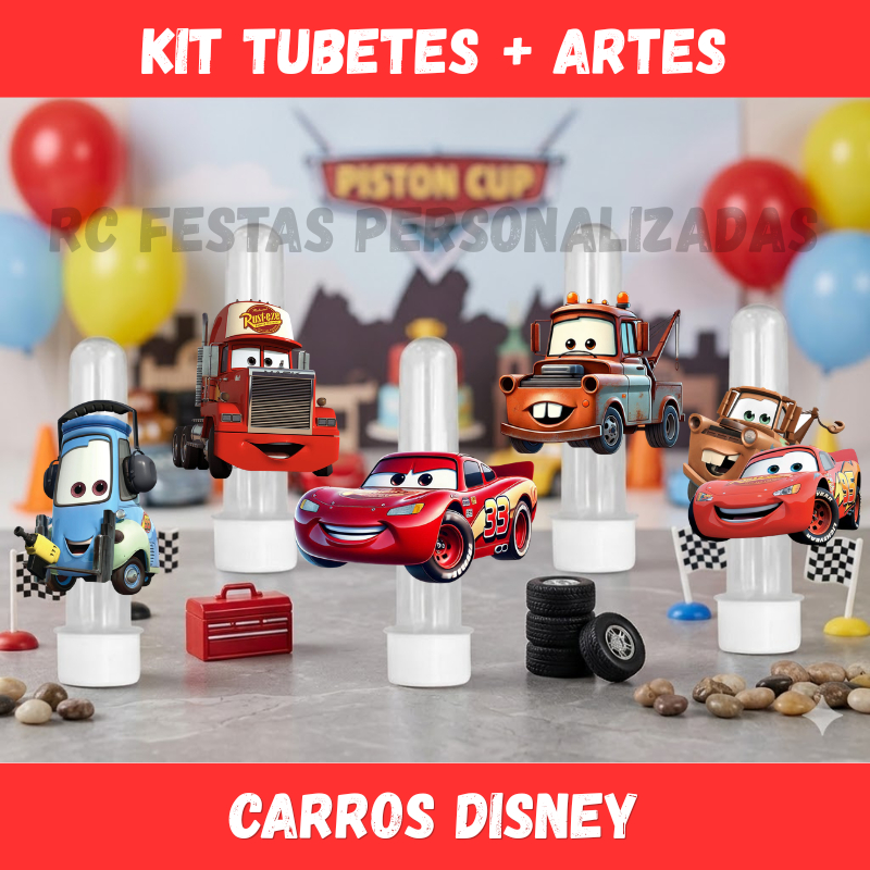 Kit Tubetes + Artes Personagens Tema CARROS - Decoração Aniversário Lembrancinhas Personalizados