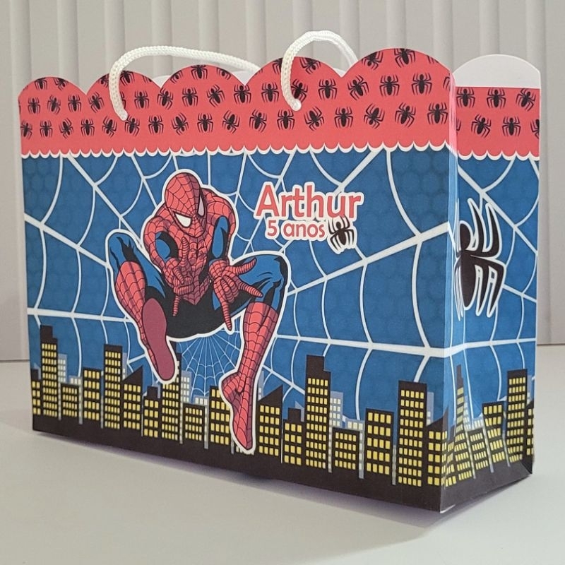 Sacolinha G Homem Aranha Pegue Monte Personalizada Caixinha Lembrancinha Kit Festa Luxo Sacolinha Grande