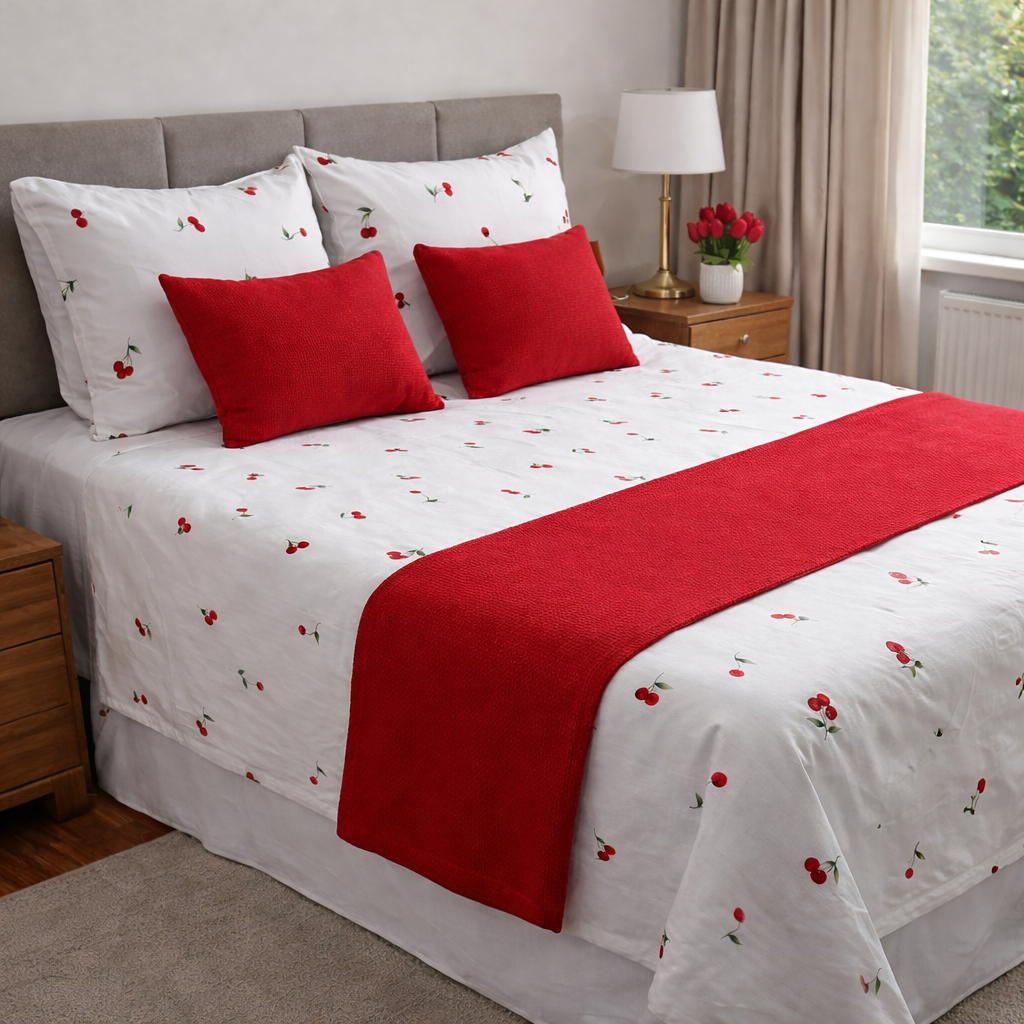 Jogo De Cama 6 Peças Casal Queen King Solteiro Algodão Decorativa Estampa Cereja