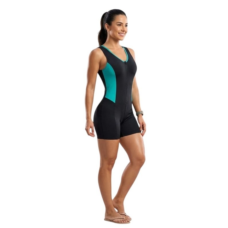 macaquinho de hidroginástica e natação com zíper frontal