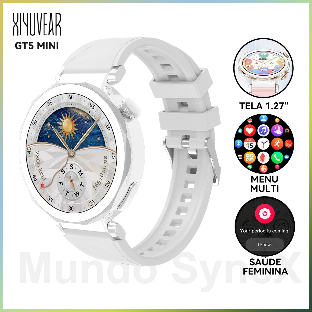 Smartwatch Relogio XiYuVear GT5 Mini, Chamada BT, Monitoramento Saúde, Tela HD, Estilo Fashion em Oferta na Shopee
