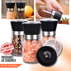 Conjunto 1- 4 Moedores Premium SalPimenta Moagem Ajustável Cerâmica Design Clássico Inox & Acrílico