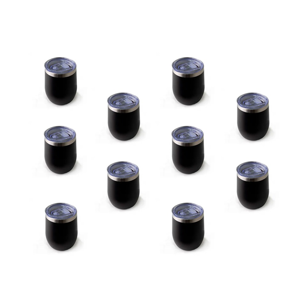 Kit 10 Copos Cuia Térmico De Cerveja Café Aço Inox 360ml Com Tampa Preto