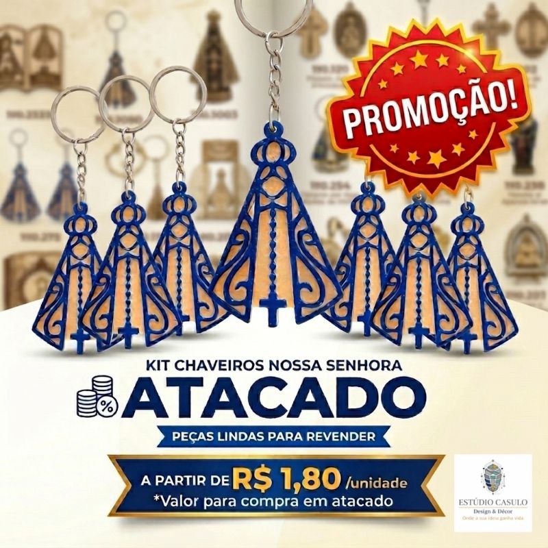 ATACADÃO PROMO - Chaveiro Nossa Sra. Aparecida| Religioso Católico|Presente Fé e Proteção|Lembrança p excursão Romaria