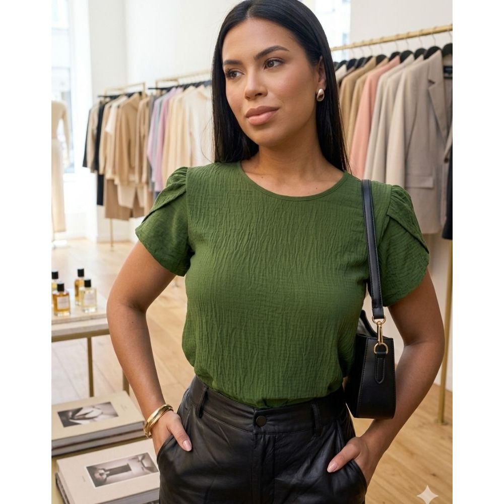 Blusa Feminina Tecido Duna Megan Com Manga Tulipa Disponível em várias cores